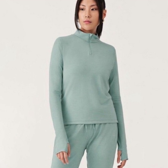 allbirds Natural Run Mid Layer 1/4 zip top $98 Retail in Green Hush NWT - Picture 10 of 10